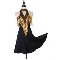 Robe de danse latine pour femmes en soie/coton à paillettes avec un beau design au dos pour la danse à trois pas pour adultes