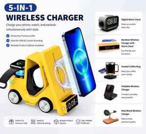 Caricatore Wireless a Forma di Auto, Stazione di Ricarica 3 in 1 a Forma di <span class=keywords><strong>Tesla</strong></span> con Design a Carrello Elevatore per Telefono e Orologio OEM - Product Image 2