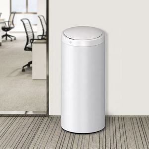 Poubelle ronde en acier inoxydable blanc de 42 L (11 gallons) pour hall d'hôtel, poubelle en métal <span class=keywords><strong>avec</strong></span> <span class=keywords><strong>couvercle</strong></span> à ouverture rotative - Product Image 4