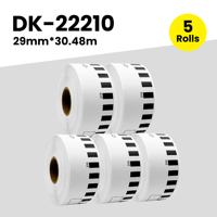 Lot de 5 rouleaux de papier thermique continu compatible Brother DK-22210 pour étiquettes Dk2210