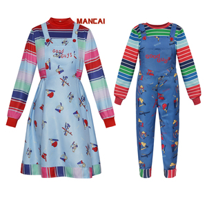 Chucky Good Guy Doll Halloween Costume For Kids - Long Sleeve Shirt & Overalls Set