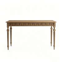 Table console de style français de luxe en frêne blanc massif, écologique, avec incrustation motif clé grecque, pour salon et entrée