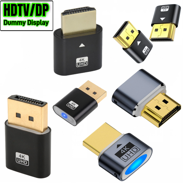 4K HDMI Virtual Dummy Plug Display Emulator Headless Ghost Adapter Display DP Port Screenless Remote Control Simulator Adapter