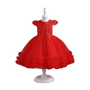 2023 Moda Princess Dress Meninas com idades entre 2-10 Fofo de malha infantil festa PROM vestido de aniversário com parte superior do peito