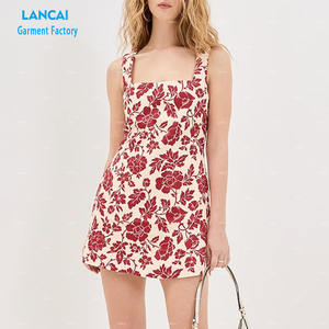 Fabricación personalizada verano Sexy sin mangas flor roja Mini Bodycon Club vestido fiesta mujeres vestidos al por mayor - Product Image 2