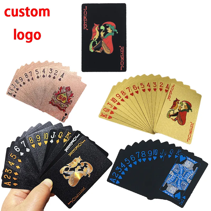 waterproof poker cards red blue gold silver black pvc plastic high quality for board games playing poker decks rose-gold custom