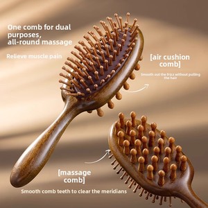 Peine de masaje de doble cara con cojín de aire y peine de madera de sándalo para el cuidado del cuero cabelludo, anticaída del cabello y salud del meridiano de la cabeza - Product Image 3
