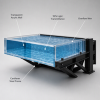 Piscine à débordement en verre acrylique pour l'extérieur, transparente, sur mesure, de luxe, pour hôtel-resort
