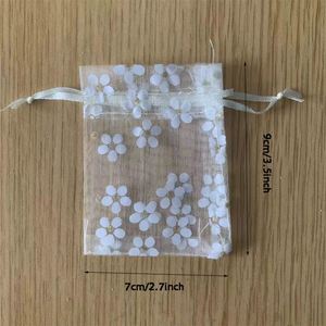 Sacs en organza fleuri, sacs en maille avec cordon de serrage, 7x9cm, petits sacs cadeaux transparents à imprimé floral pour Noël, mariage - Product Image 2