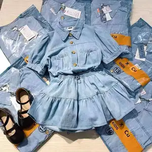 Teen Girl Clothing Set,New Fashion Summer Outfit Denim Color 2 Piece Cotton Children Girl Clothing Sets