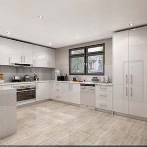 Ensemble complet d'armoires de cuisine modulaires personnalisées en stratifié brillant et en marbre artificiel avec armoires pour appareils électroménagers - Product Image 3