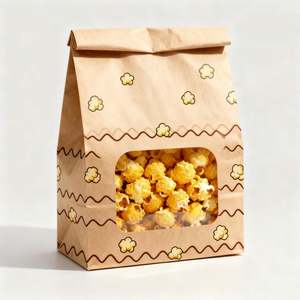 Custom Logo Print Greaseproof Tin Tie Top Bakery Kraft Bread Packaging Paper <b>Bags</b> with Clear Window for Popcorn - Product Image 2