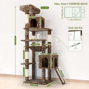 Árbol para <span class=keywords><strong>Gatos</strong></span> de Madera, Apartamento de Lujo para <span class=keywords><strong>Gatos</strong></span> con Poste para Rascarse y <span class=keywords><strong>Hamaca</strong></span> de Madera, Color Estampado de Leopardo, Espacioso y Cómodo - Product Image 6
