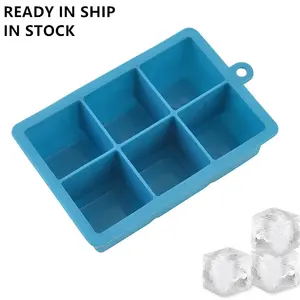 LC-2048 Slow Melting Cubes BPA Free Flexible 6 Cavity Large Ice Cube Tray Silicone