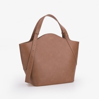 Ensemble de 2 pièces de créateur de mode en gros, grand sac à main pour femme, cuir PU, fermeture éclair en métal argenté, imperméable, marron