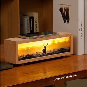 Nouvelle Veilleuse Décorative 2024 en Bois avec Chargeur Sans Fil et Peinture Lumineuse, pour Chevet et Ambiance de Bureau - Product Image 1