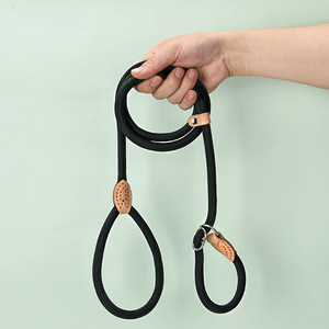 Nylon <b>Rope</b> P-Chain Traction Belt With Leather Parts Black For Dog Walking Training Extension - Product Image 1