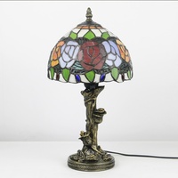 Lampe de bureau Tiffany en verre teinté LongHuiJing de 8 pouces, abat-jour en forme de rose coréenne, dôme AC E14