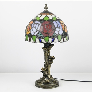 Lámpara de Escritorio Tiffany de Vidrio Teñido LongHuiJing de 8 Pulgadas, Pantalla de Lámpara con Diseño de Rosa Coreana, AC E14 - Product Image 4