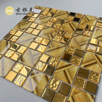 Mosaïque de verre pour salle de bain en or de luxe avec miroir carré, mosaïques de verre métalliques
