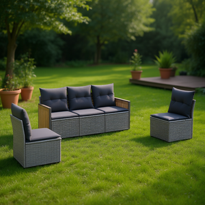 Ensemble de canapés de jardin en rotin gris avec pieds réglables, mobilier d'extérieur au design contemporain, coussins en mousse haute densité - Product Image 2