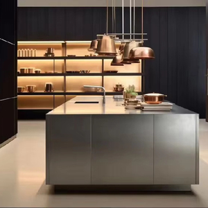 เฟอร์นิเจอร์ครัวสำเร็จรูปสไตล์โมเดิร์นสำหรับโรงแรมเชิงพาณิชย์ ดีไซน์หรูหราแบบอิตาลี ชุดตู้เก็บของติดผนังพร้อมไอส์แลนด์ ผลิตภัณฑ์โลหะสำหรับห้องนั่งเล่น - Product Image 5