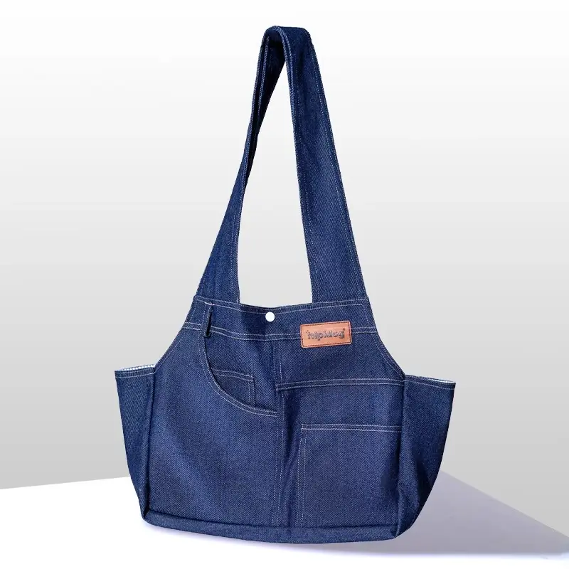 Spedizione veloce all'ingrosso produttore di Denim durevole trasportino portatile di lusso blu morbido cane gatto fionda borsa per viaggi