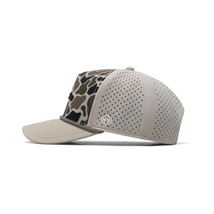 Laser Cut <b>Hat</b> <b>Waterproof</b> Custom <b>Waterproof</b> <b>Hat</b> With Rope High Quality Custom Logo 5 Panel Camo Laser Holes Cap - Product Image 5