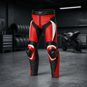 Pantalon en cuir pour moto rouge – Pantalon de moto en cuir de vachette de qualité supérieure - Product Image 2