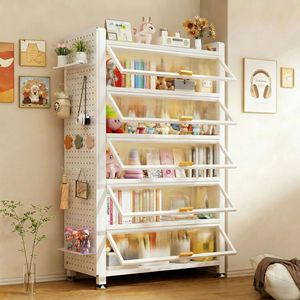 Étagère à livres en acier Three Arrows à 6 niveaux avec couvercle rabattable anti-poussière, armoire de rangement, étagère à jouets pour enfants - Product Image 1