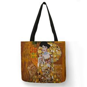 Sac à main en toile de lin avec peinture à l'huile pour femmes, fourre-tout personnalisé avec motif de larmes, sac de Shopping de grande capacité, Gustav Klimt - Product Image 2