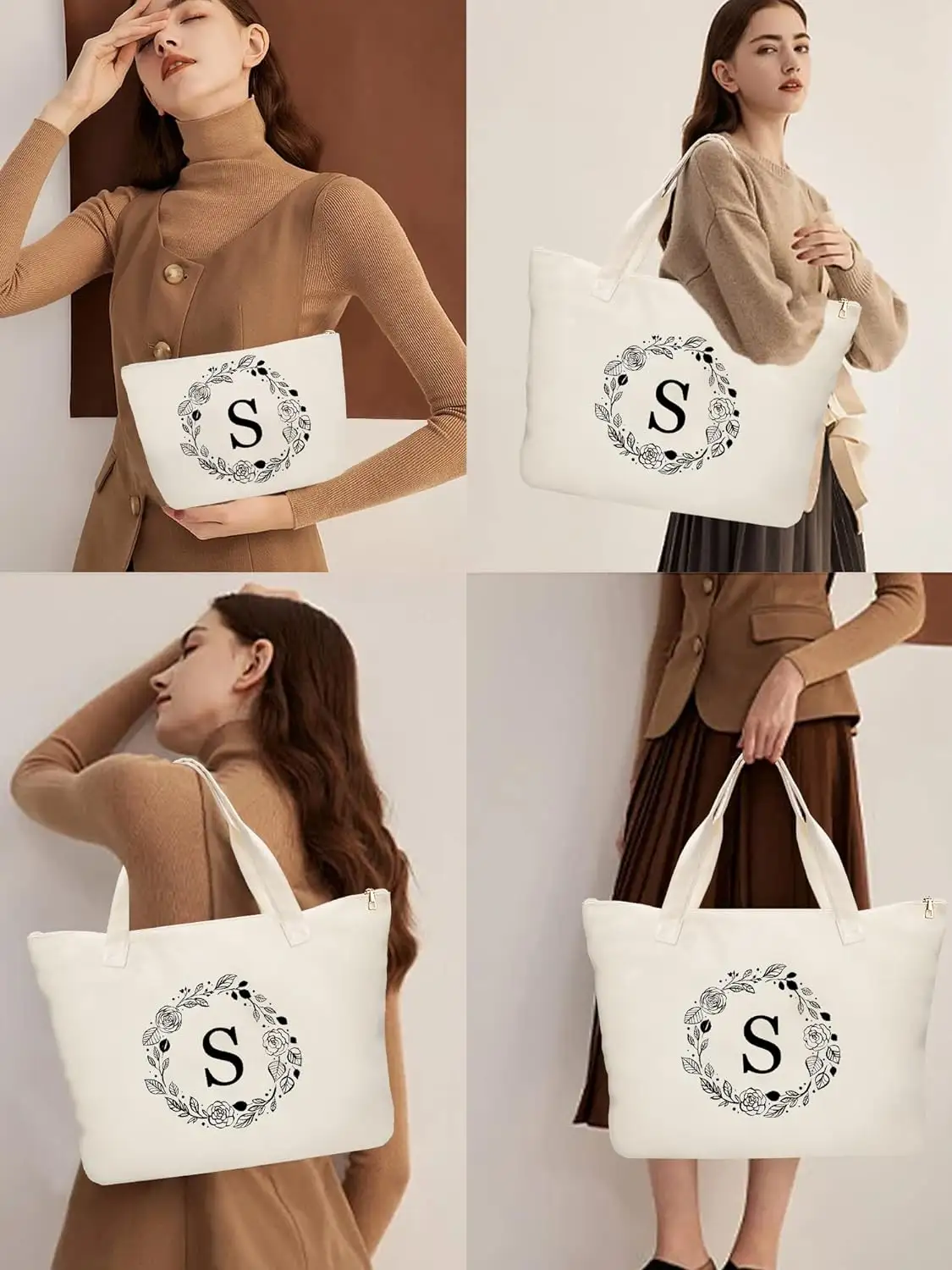 Sac fourre-tout en toile personnalisé avec fermeture à glissière sac cadeau avec poche intérieure et sac de maquillage grands cadeaux pour les femmes maman