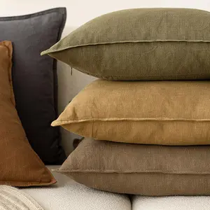 Sarung bantal linen katun penutup bantal lempar gaya Nordic Solid dekoratif sarung bantal flens untuk tempat tidur sofa ruang tamu