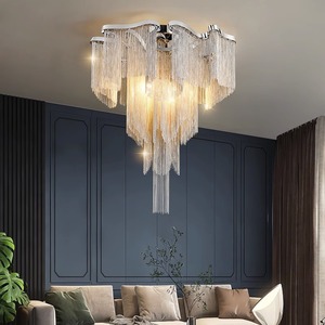 Nuovo Lampadario Decorativo con Nappe Argentate e <span class=keywords><strong>Luce</strong></span> Calda, Lampada a Sospensione a Catena con Singola Nappa per Soggiorno e Camera da Letto - Product Image 3
