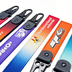 Wholesale Eco-Friendly Woven Promotional Keychains Custom Fabric Logo Embroidery Digital Printing Iron Sports Style Jet Ring