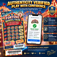Billets de loterie à gratter en carton, personnalisés en usine, avec impression offset couleur intégrale, à thème Wheel Fair, gagnants, à gratter instantanément
