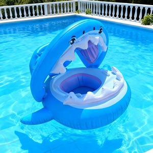 Flotador Inflable de Tiburón Blanco de 95x78x70cm con Diseño de Dibujos Animados para Niños, Juego en la Piscina - Product Image 2