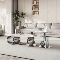 Table basse moderne en pierre frittée avec structure en acier inoxydable, tables gigognes rondes, durables et faciles à nettoyer, meubles de salon