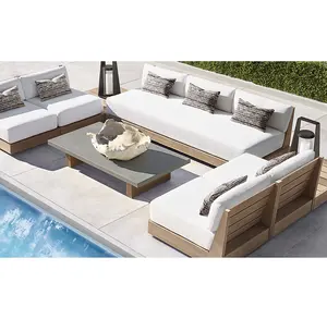 Sassanid Bộ Sân Vườn Ngoài Trời Ghế Sofa Phân Đoạn Tùy Chỉnh Mô-đun Gỗ Tếch Khu Nghỉ Mát Khách Sạn Đồ Nội Thất Ngoài Trời Sang Trọng Hiện Đại