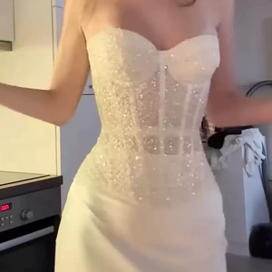 T-1554 Bustier sans bretelles à sequins scintillants, avec panneaux en maille transparente, <span class=keywords><strong>dos</strong></span> à lacets réglables, effet pailleté, moulant, sexy <span class=keywords><strong>pour</strong></span> soirée - Product Image 2