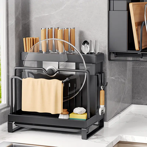 Pratique multifonctionnel planche à découper et couteau étendoir cuisine comptoir Pot couvercles organisateur porte-ustensiles - Product Image 1
