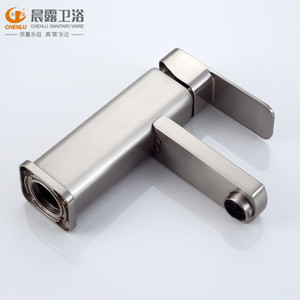 Robinet de lavabo carré brossé Chenlu à trou unique en acier inoxydable, style minimaliste, à poser sur le comptoir - Product Image 1