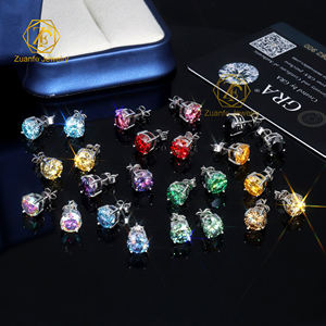 أقراط مويسانيتي وردية ملونة 1 قيراط أزرق أرجواني أحمر اللون أقراط ماسية انفرادية مستديرة للسيدات - Product Image 5