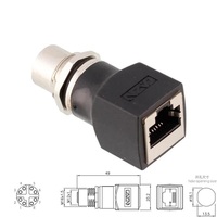 Conectores de código X de 8 pines M12 a RJ45 de fábrica, enchufe hembra en ángulo recto con adaptador de red de rosca externa, género macho/hembra