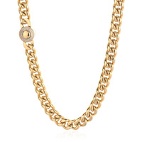Collier unisexe tendance en acier inoxydable poli de 10 mm, style européen et américain, avec fermoir diamanté CNC et chaîne à maillons brossés