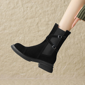Botines de Plataforma para <span class=keywords><strong>Mujer</strong></span> de Piel Esmerilada con Punta Redonda Estilo <span class=keywords><strong>Cowboy</strong></span> Occidental, Novedad de Invierno 2024, Venta al por Mayor de Fábrica - Product Image 3