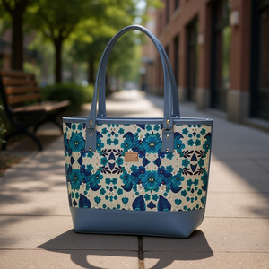 Bolso Tote de Yute Azul Ethan para Mujer, 32 cm, Bolso de Mano Moderno con Borlas Bordadas, para Uso Diario, Todas las Temporadas - Product Image 2