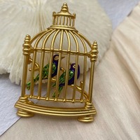 Broches et épingles à broche unisexe pour femmes, couleur or, motif oiseaux en cage et animaux adorables, accessoires vintage et antiques, pour fêtes et tenues décontractées