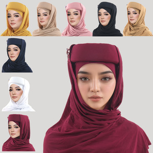 غطاء رأس إسفنجي مخيط يدويًا بطيات تصميم رأس عمامة إسلامية أنيقة صلبة مع حجاب - Product Image 1
