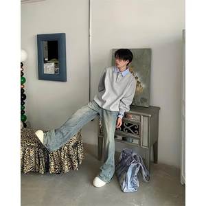 Camisa de lana gris floral de doble capa estilo americano para hombre, de manga larga, cuello vuelto, peso pesado, ideal para invierno. - Product Image 4